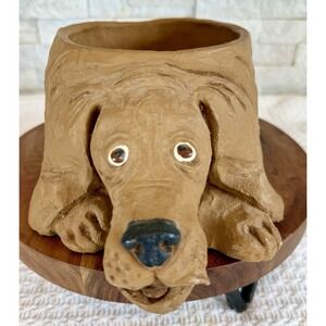 Dog Planter, Dave Grossman 1975 Vintage 1970s Art Pottery Hand Thrown Signed